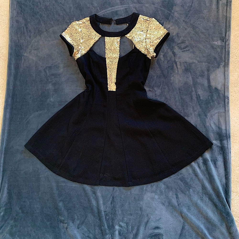 Black dress with gold sequences